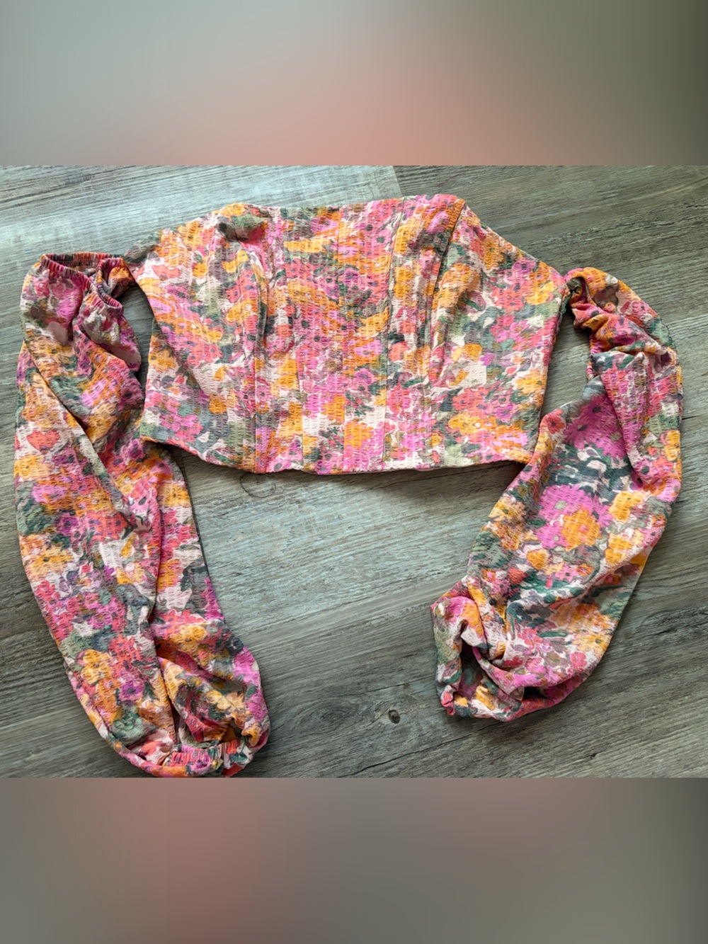 wild fable Pink & Orange Floral Smocked Off-Shoulder Crop Top